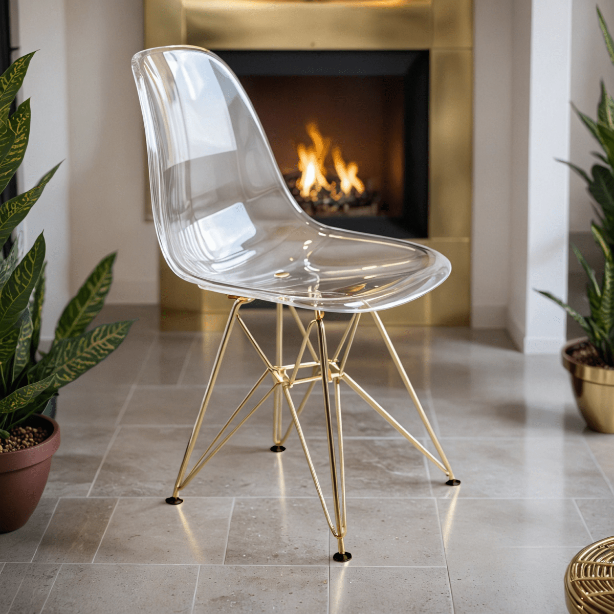 Cresco Modern Dining Side Chair in Curved Back Design with Multiple Base Options: Wood, Acrylic, Chrome & Gold Eiffel Design
