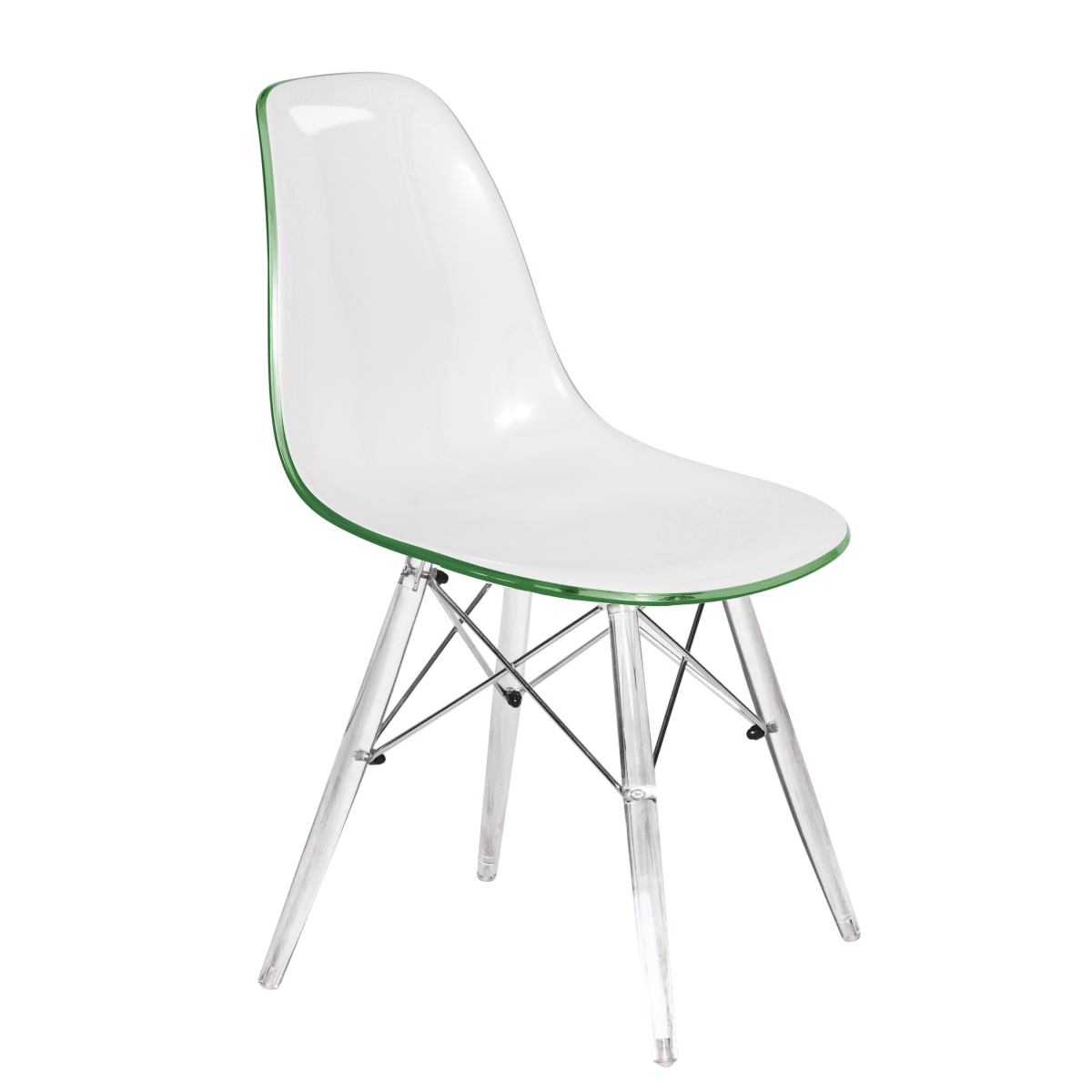 Cresco Modern Dining Side Chair in Curved Back Design with Multiple Base Options: Wood, Acrylic, Chrome & Gold Eiffel Design