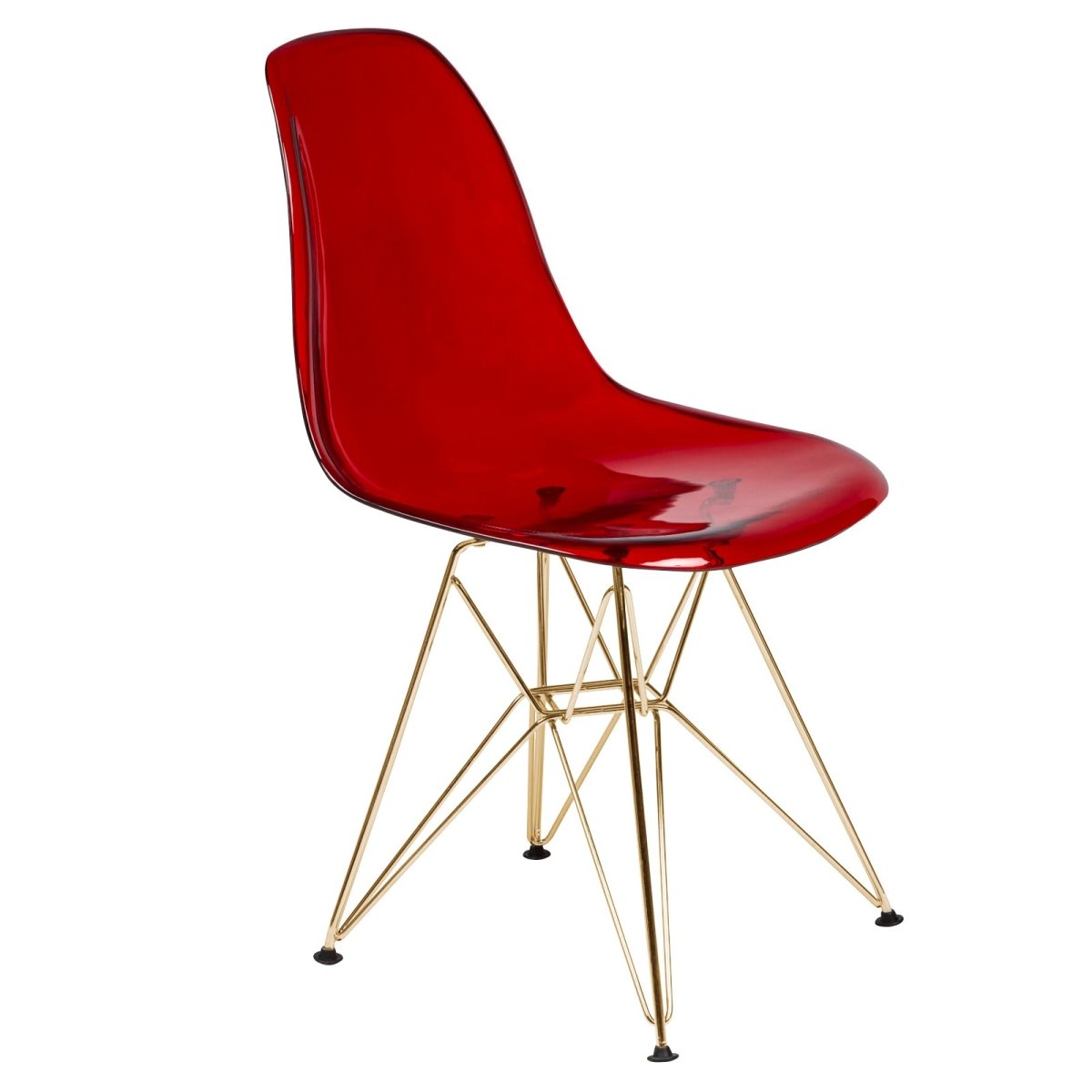 Cresco Modern Dining Side Chair in Curved Back Design with Multiple Base Options: Wood, Acrylic, Chrome & Gold Eiffel Design