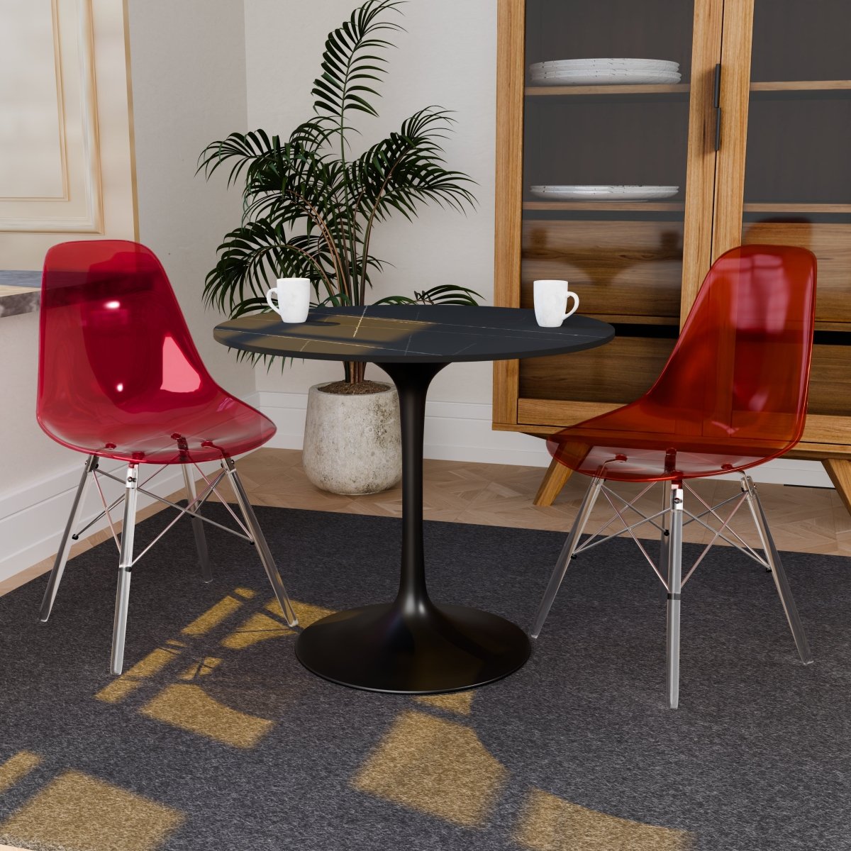 Cresco Modern Dining Side Chair in Curved Back Design with Multiple Base Options: Wood, Acrylic, Chrome & Gold Eiffel Design