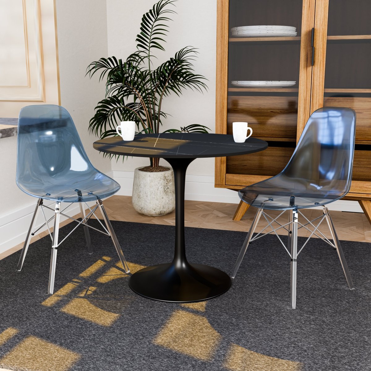 Cresco Modern Dining Side Chair in Curved Back Design with Multiple Base Options: Wood, Acrylic, Chrome & Gold Eiffel Design