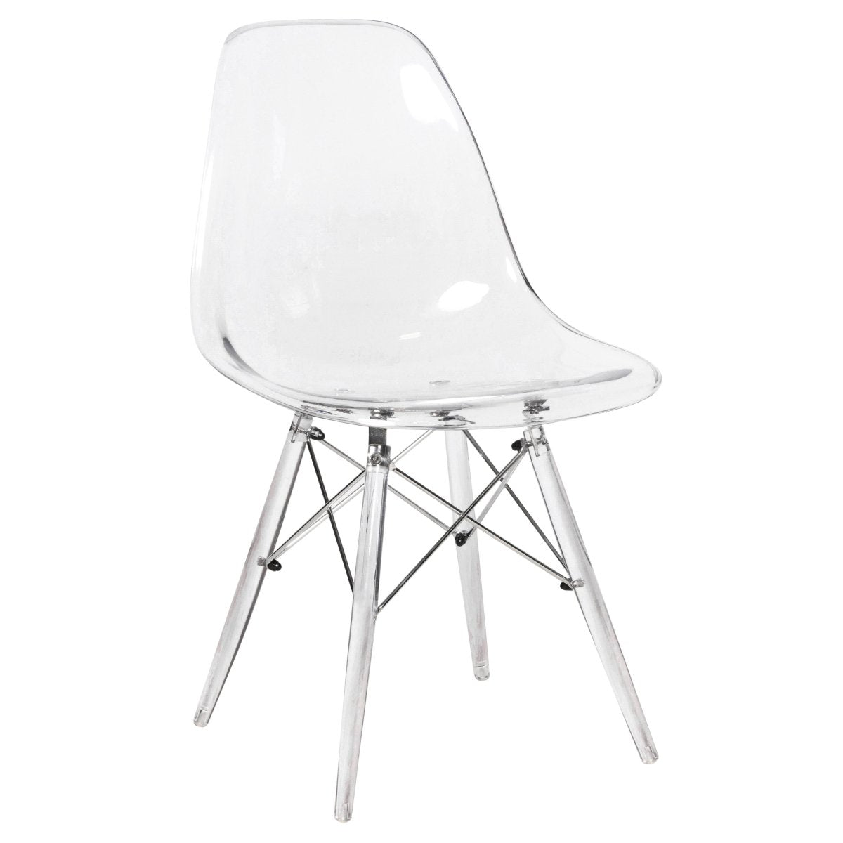 Cresco Modern Dining Side Chair in Curved Back Design with Multiple Base Options: Wood, Acrylic, Chrome & Gold Eiffel Design