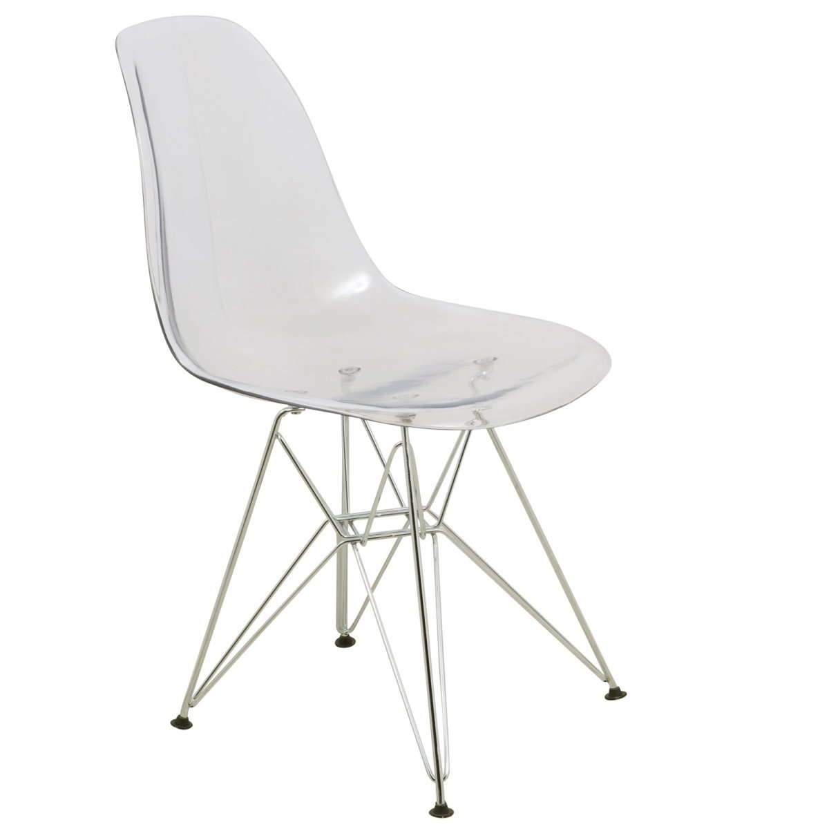 Cresco Modern Dining Side Chair in Curved Back Design with Multiple Base Options: Wood, Acrylic, Chrome & Gold Eiffel Design