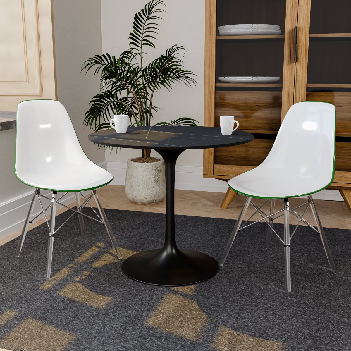 Cresco Modern Dining Side Chair in Curved Back Design with Multiple Base Options: Wood, Acrylic, Chrome & Gold Eiffel Design
