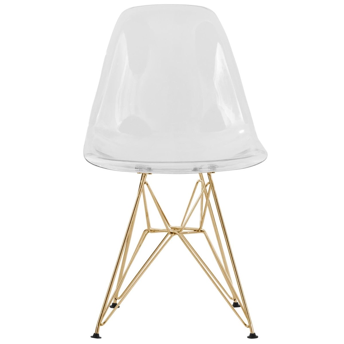 Cresco Modern Dining Side Chair in Curved Back Design with Multiple Base Options: Wood, Acrylic, Chrome & Gold Eiffel Design