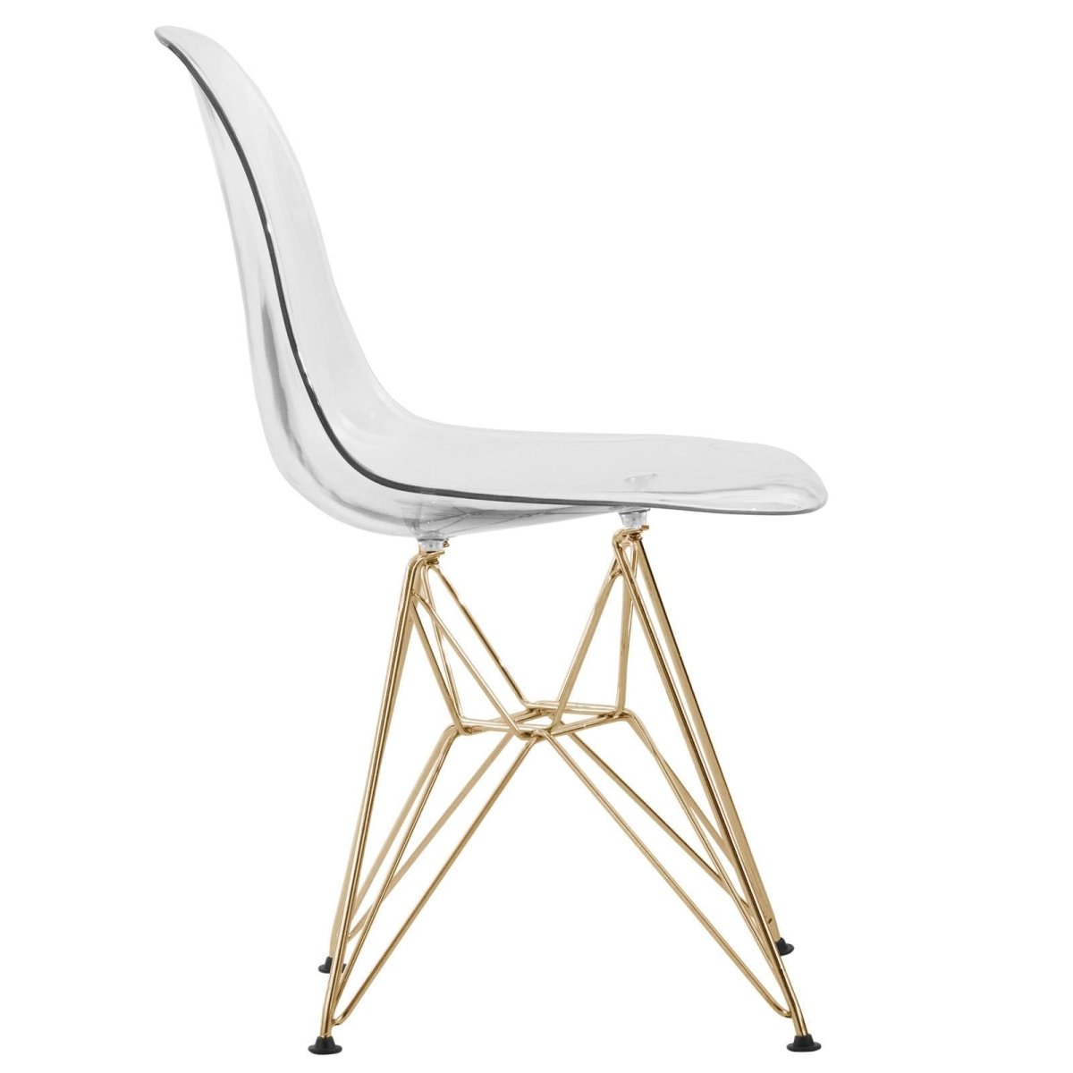Cresco Modern Dining Side Chair in Curved Back Design with Multiple Base Options: Wood, Acrylic, Chrome & Gold Eiffel Design
