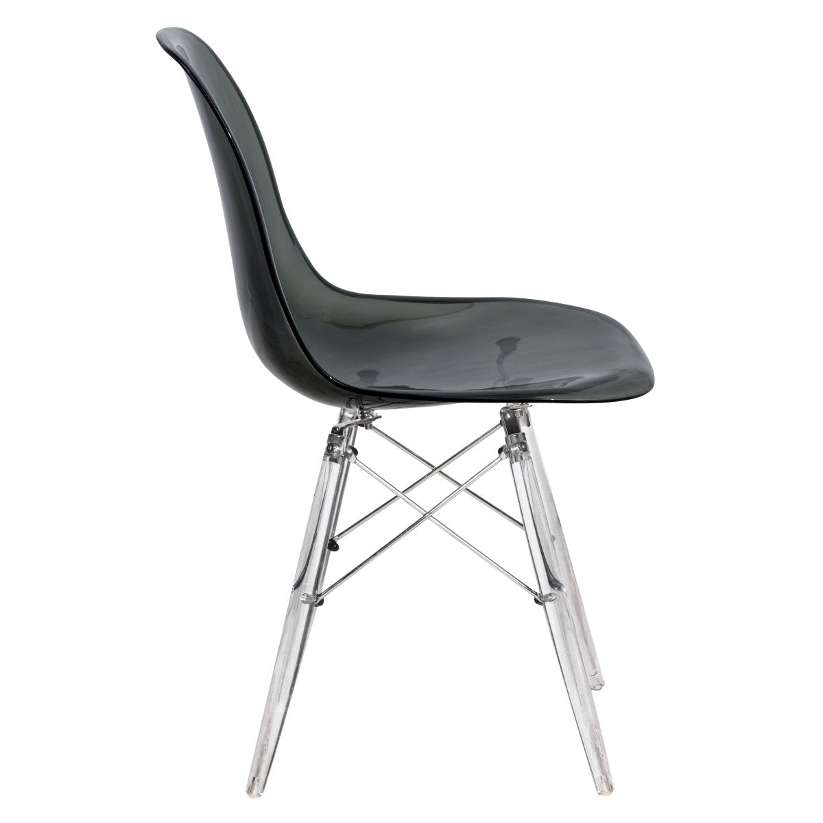 Cresco Modern Dining Side Chair in Curved Back Design with Multiple Base Options: Wood, Acrylic, Chrome & Gold Eiffel Design