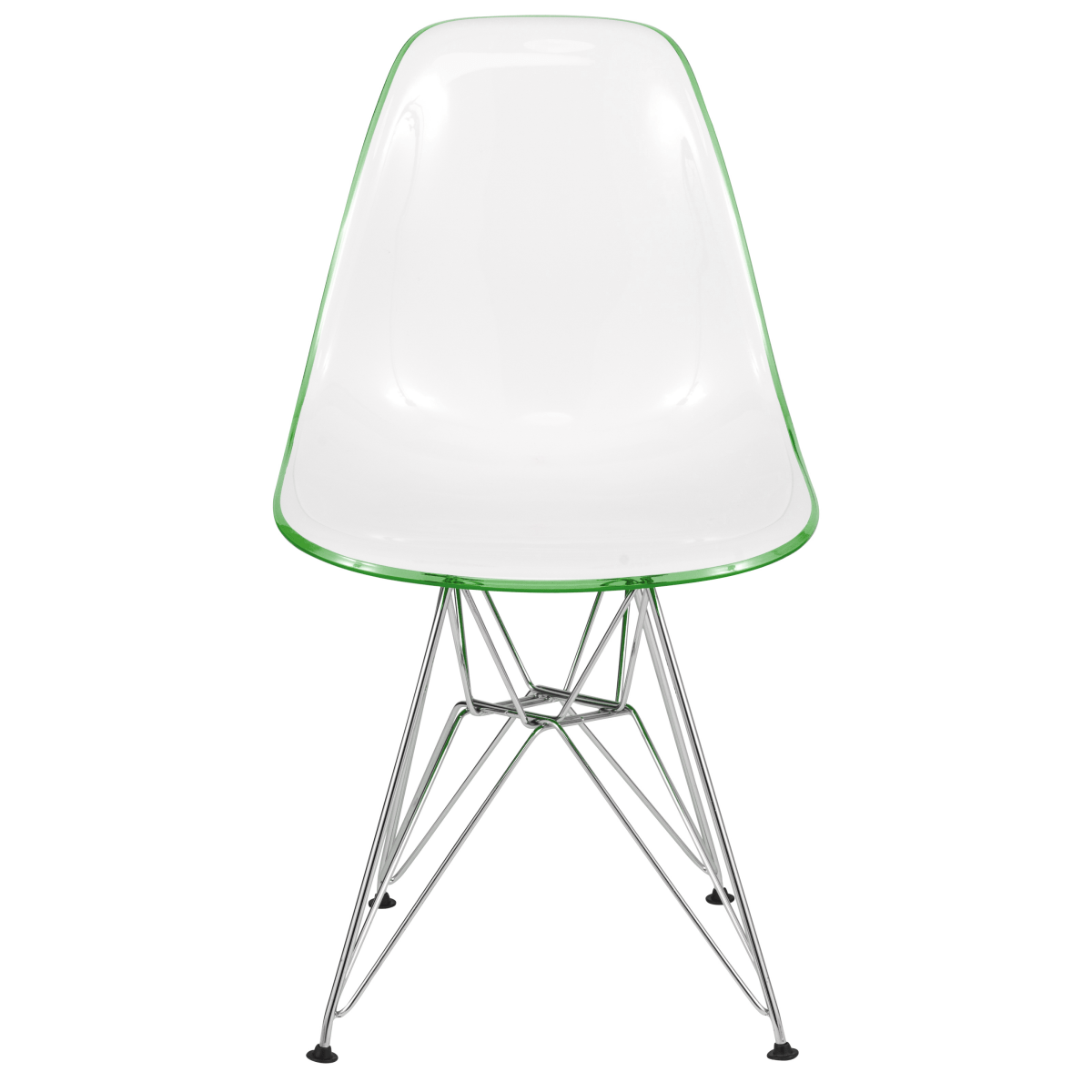 Cresco Modern Dining Side Chair in Curved Back Design with Multiple Base Options: Wood, Acrylic, Chrome & Gold Eiffel Design