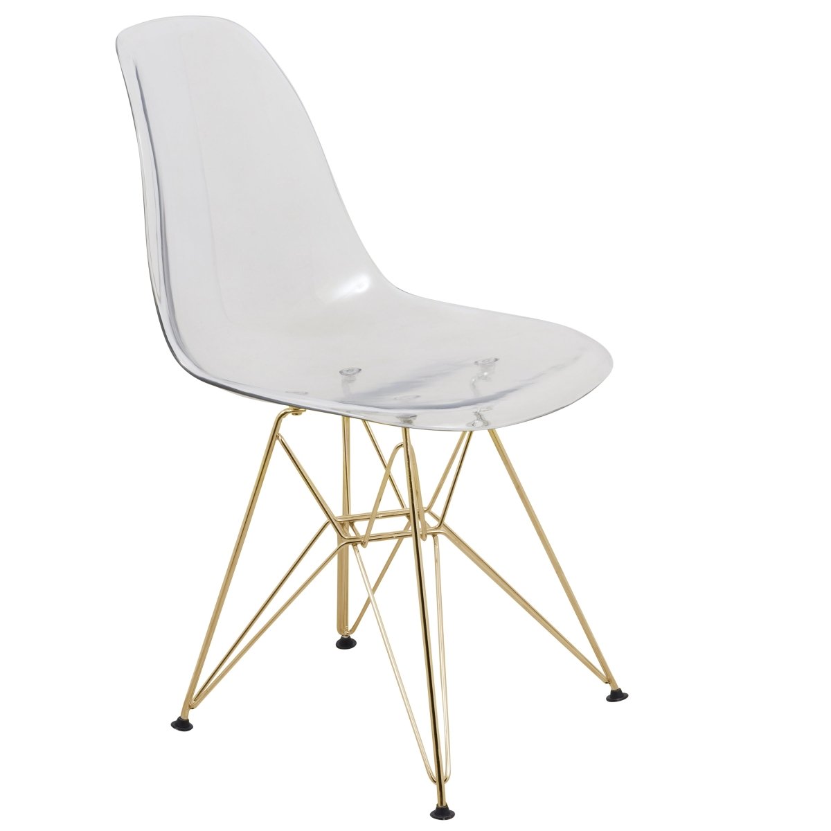 Cresco Modern Dining Side Chair in Curved Back Design with Multiple Base Options: Wood, Acrylic, Chrome & Gold Eiffel Design