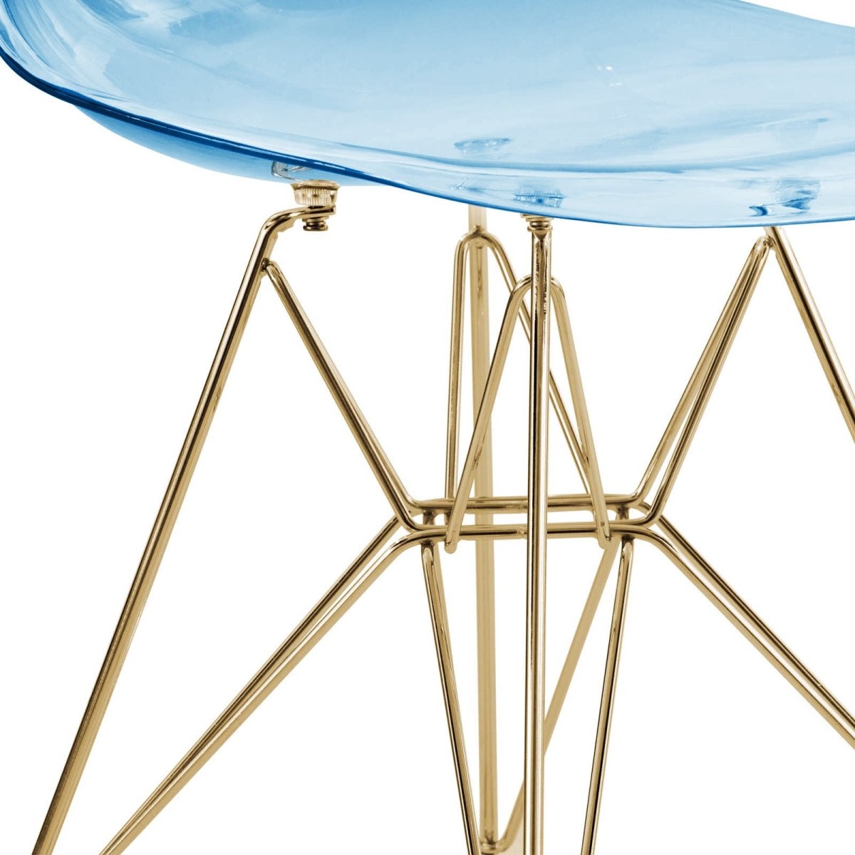 Cresco Modern Dining Side Chair in Curved Back Design with Multiple Base Options: Wood, Acrylic, Chrome & Gold Eiffel Design