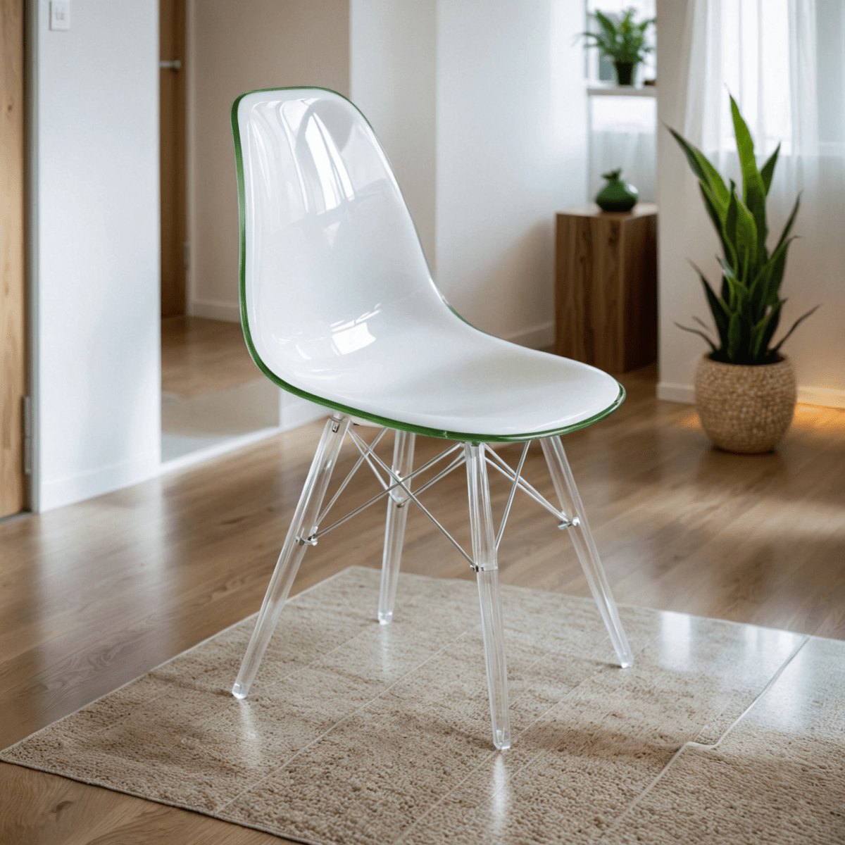 Cresco Modern Dining Side Chair in Curved Back Design with Multiple Base Options: Wood, Acrylic, Chrome & Gold Eiffel Design