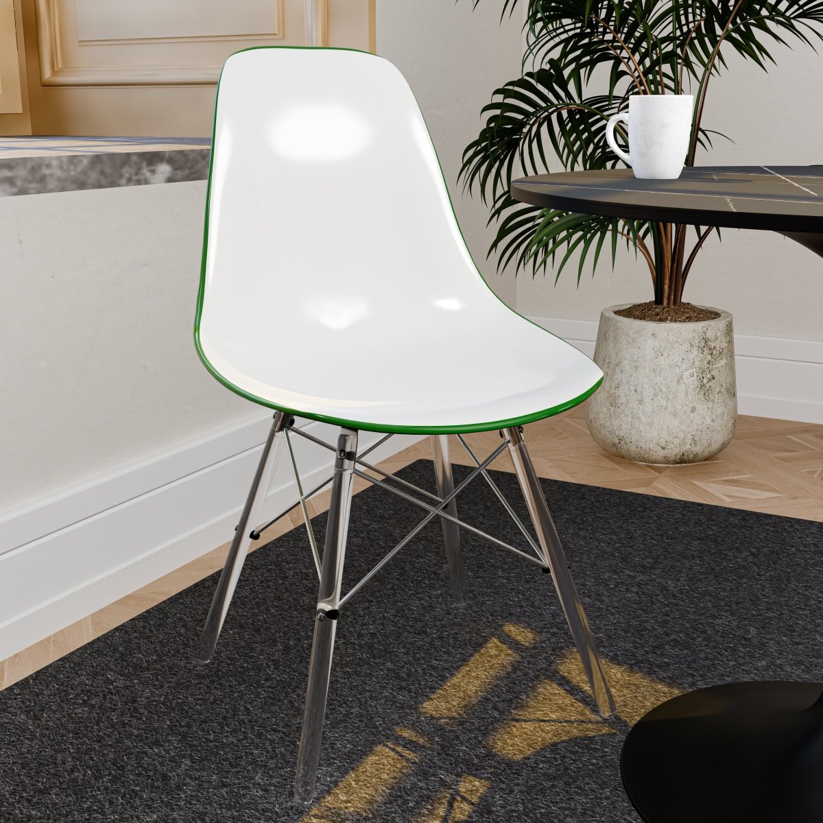 Cresco Modern Dining Side Chair in Curved Back Design with Multiple Base Options: Wood, Acrylic, Chrome & Gold Eiffel Design