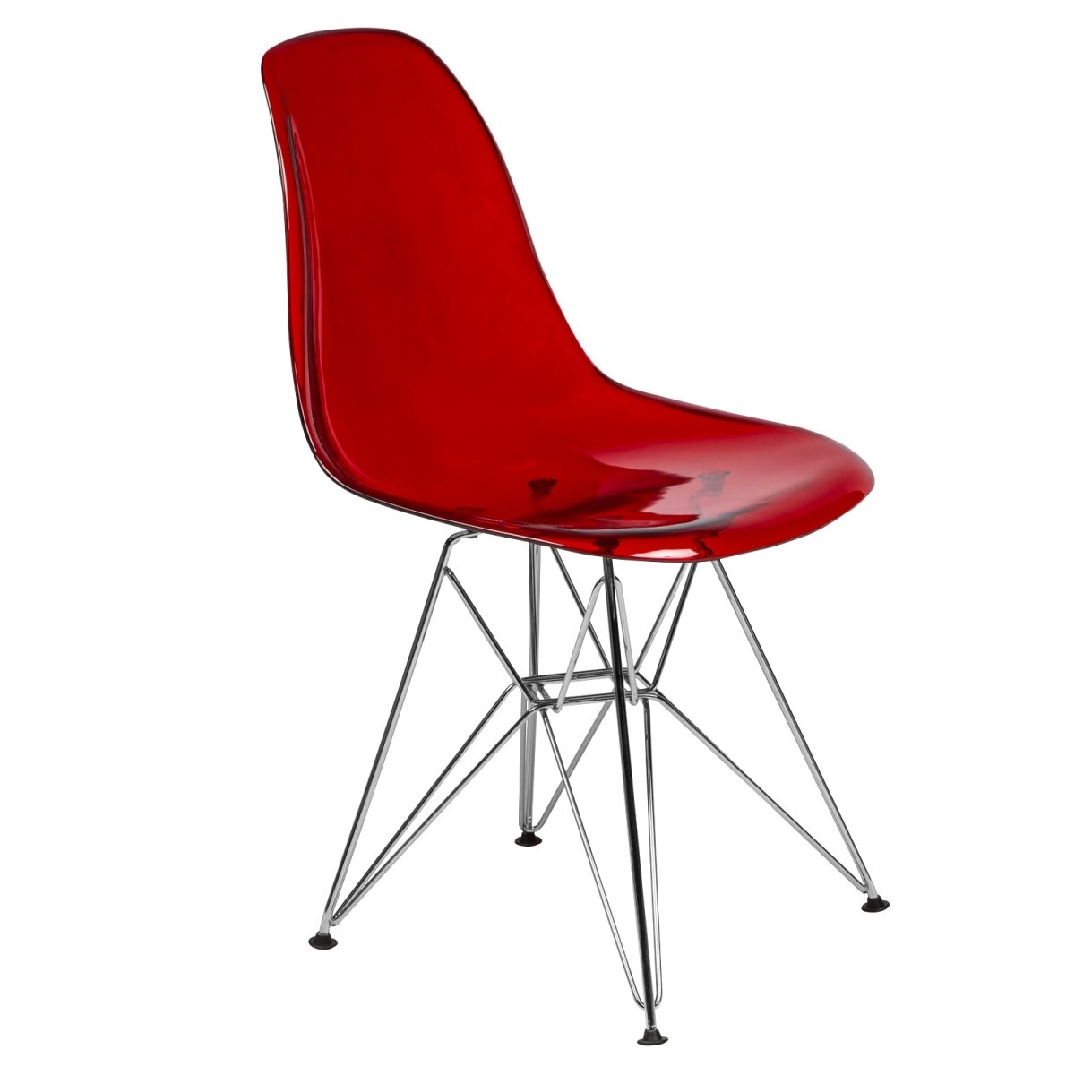 Cresco Modern Dining Side Chair in Curved Back Design with Multiple Base Options: Wood, Acrylic, Chrome & Gold Eiffel Design