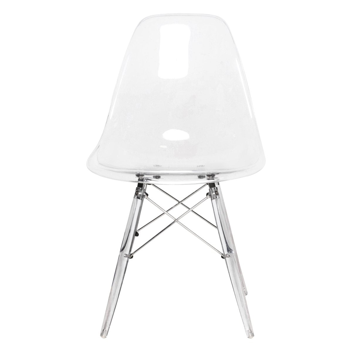 Cresco Modern Dining Side Chair in Curved Back Design with Multiple Base Options: Wood, Acrylic, Chrome & Gold Eiffel Design