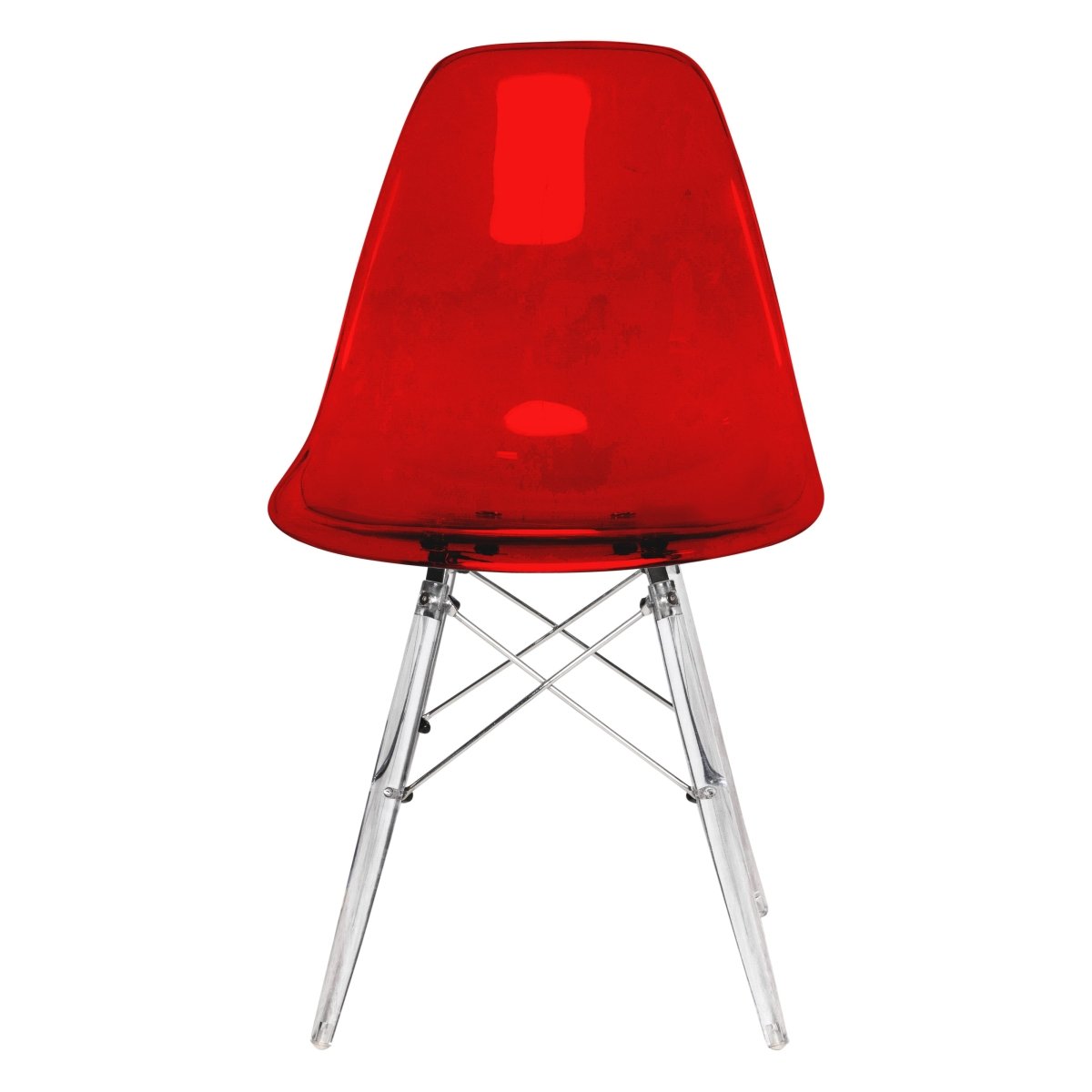 Cresco Modern Dining Side Chair in Curved Back Design with Multiple Base Options: Wood, Acrylic, Chrome & Gold Eiffel Design
