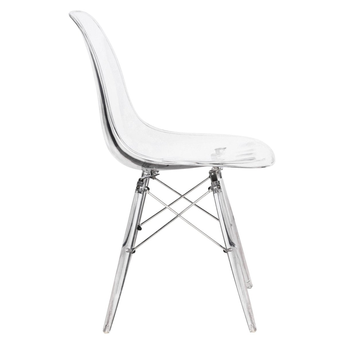 Cresco Modern Dining Side Chair in Curved Back Design with Multiple Base Options: Wood, Acrylic, Chrome & Gold Eiffel Design