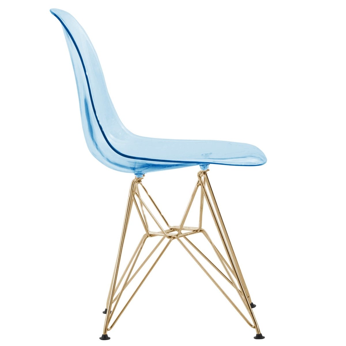 Cresco Modern Dining Side Chair in Curved Back Design with Multiple Base Options: Wood, Acrylic, Chrome & Gold Eiffel Design
