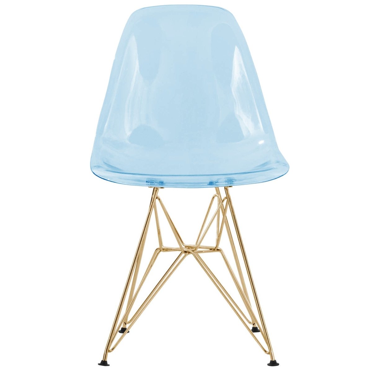 Cresco Modern Dining Side Chair in Curved Back Design with Multiple Base Options: Wood, Acrylic, Chrome & Gold Eiffel Design