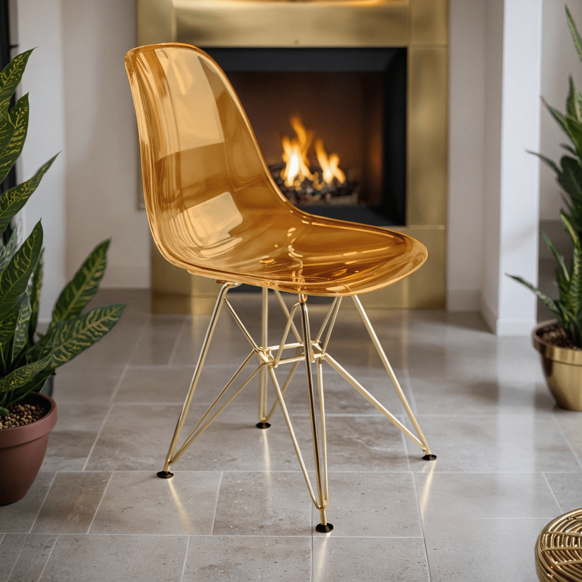 Cresco Modern Dining Side Chair in Curved Back Design with Multiple Base Options: Wood, Acrylic, Chrome & Gold Eiffel Design