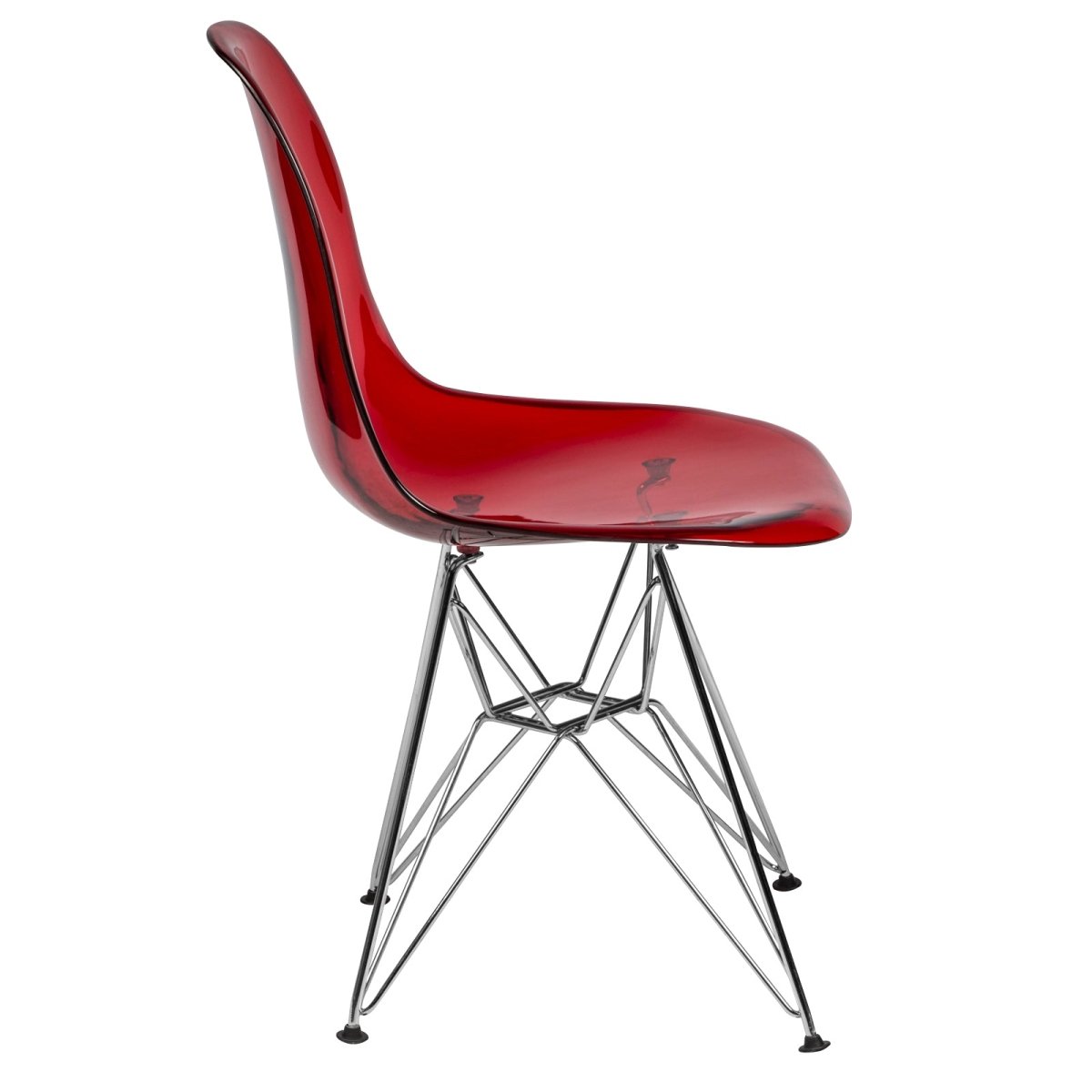 Cresco Modern Dining Side Chair in Curved Back Design with Multiple Base Options: Wood, Acrylic, Chrome & Gold Eiffel Design
