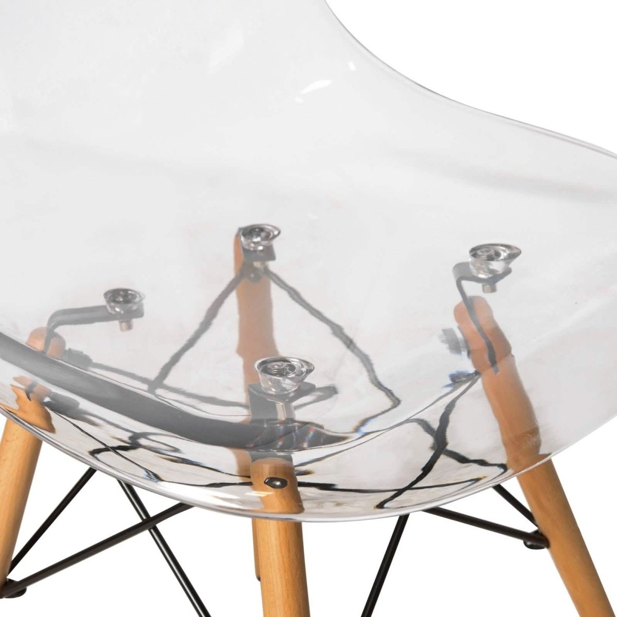 Cresco Modern Dining Side Chair in Curved Back Design with Multiple Base Options: Wood, Acrylic, Chrome & Gold Eiffel Design