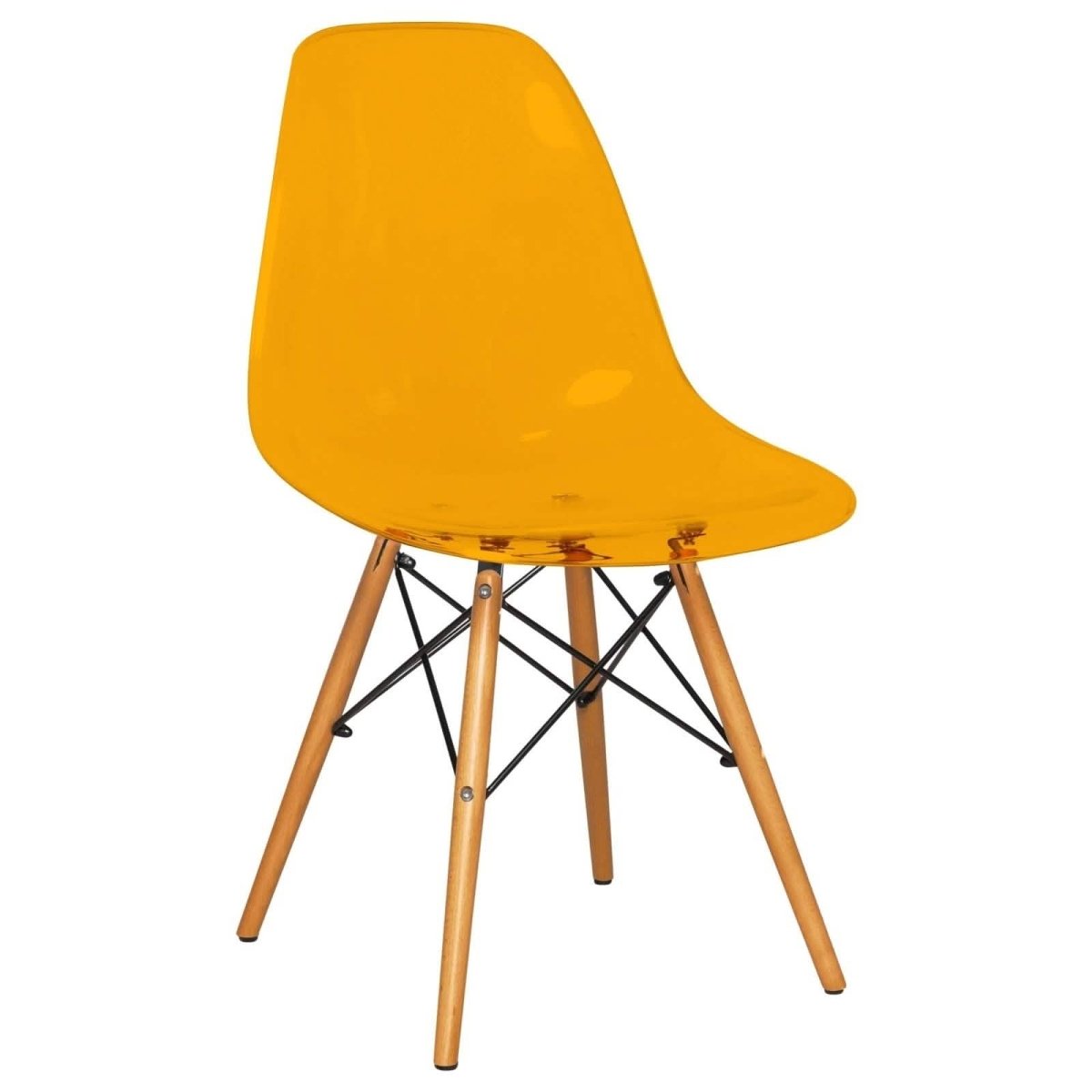 Cresco Modern Dining Side Chair in Curved Back Design with Multiple Base Options: Wood, Acrylic, Chrome & Gold Eiffel Design