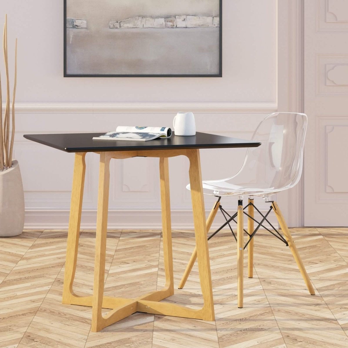 Cresco Modern Dining Side Chair in Curved Back Design with Multiple Base Options: Wood, Acrylic, Chrome & Gold Eiffel Design