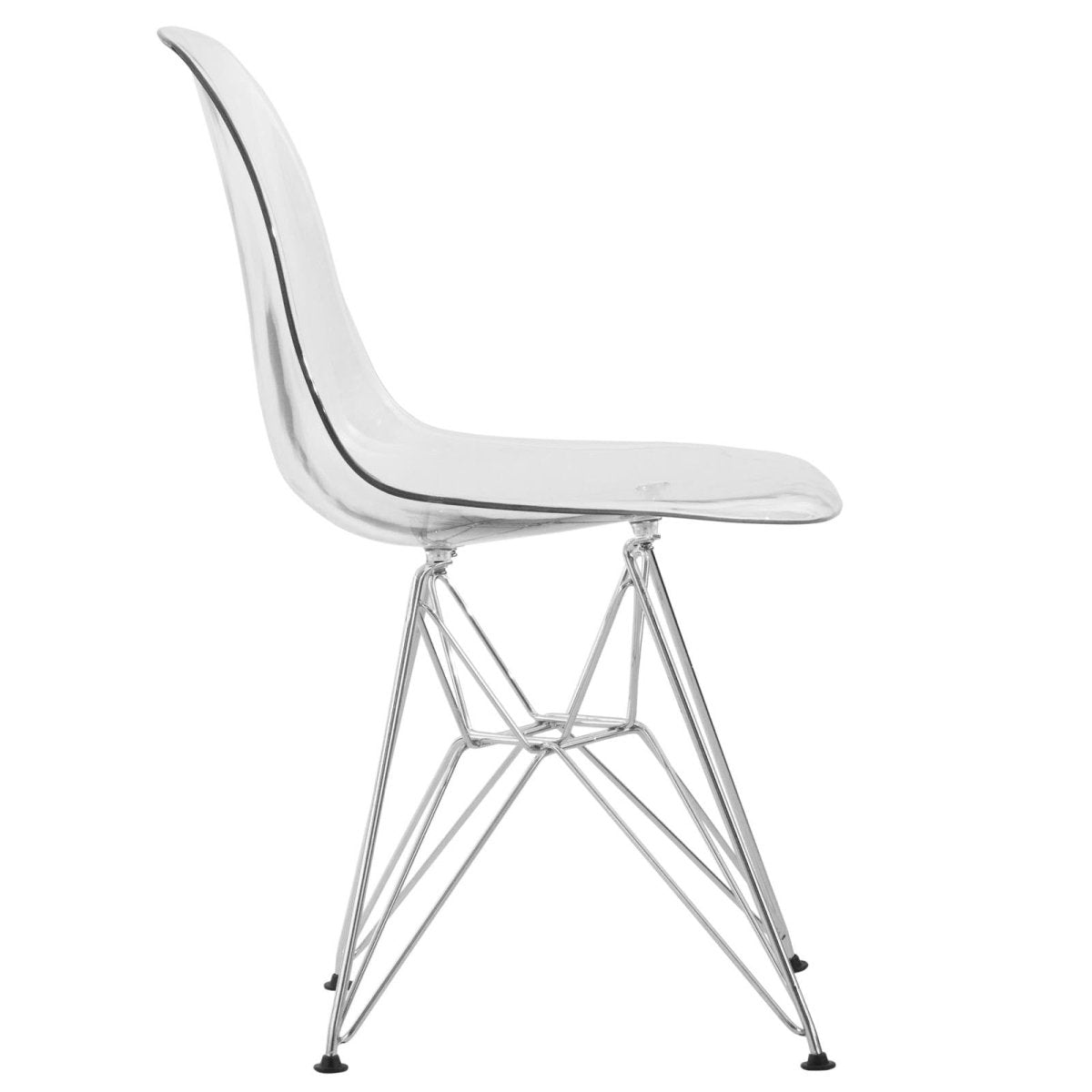 Cresco Modern Dining Side Chair in Curved Back Design with Multiple Base Options: Wood, Acrylic, Chrome & Gold Eiffel Design