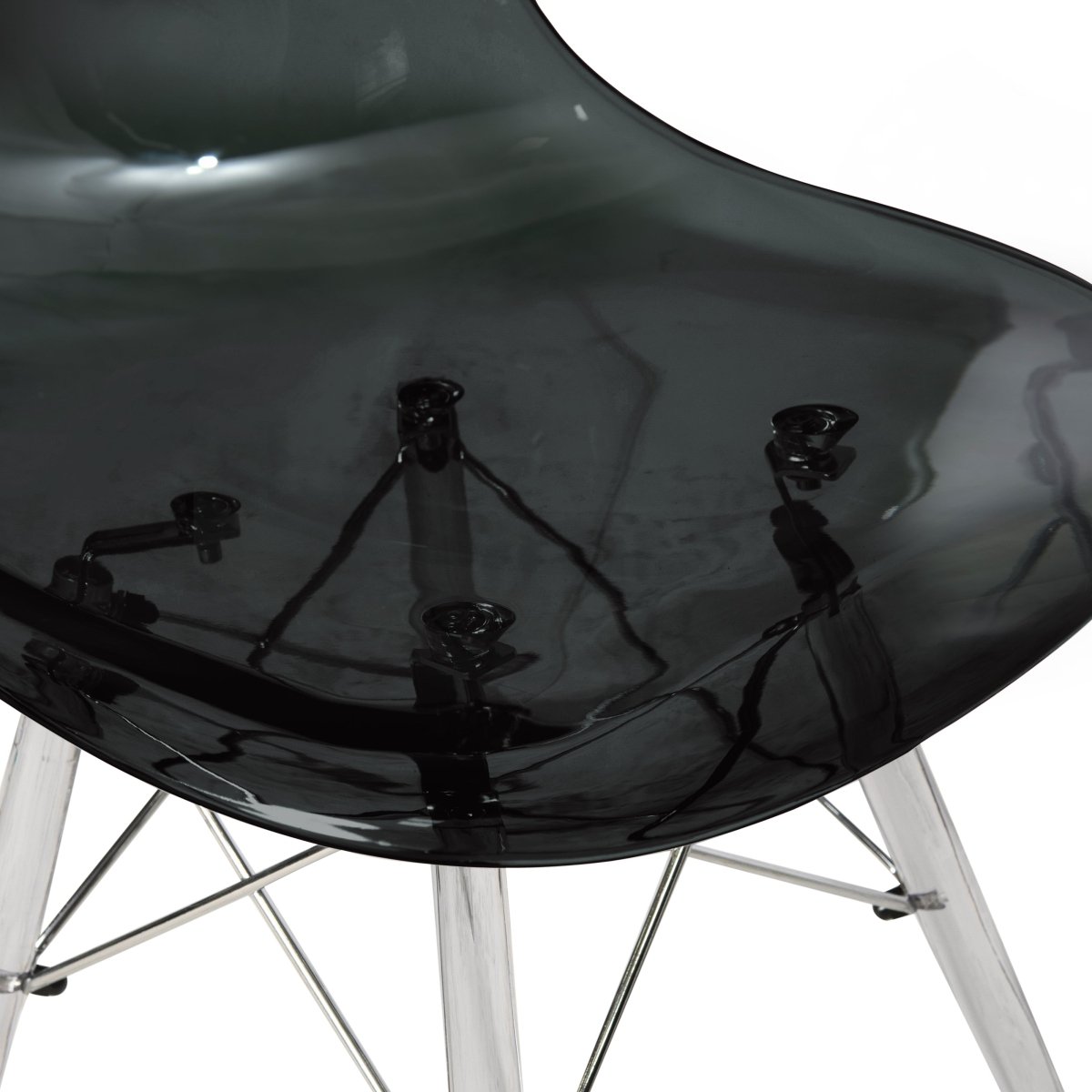 Cresco Modern Dining Side Chair in Curved Back Design with Multiple Base Options: Wood, Acrylic, Chrome & Gold Eiffel Design