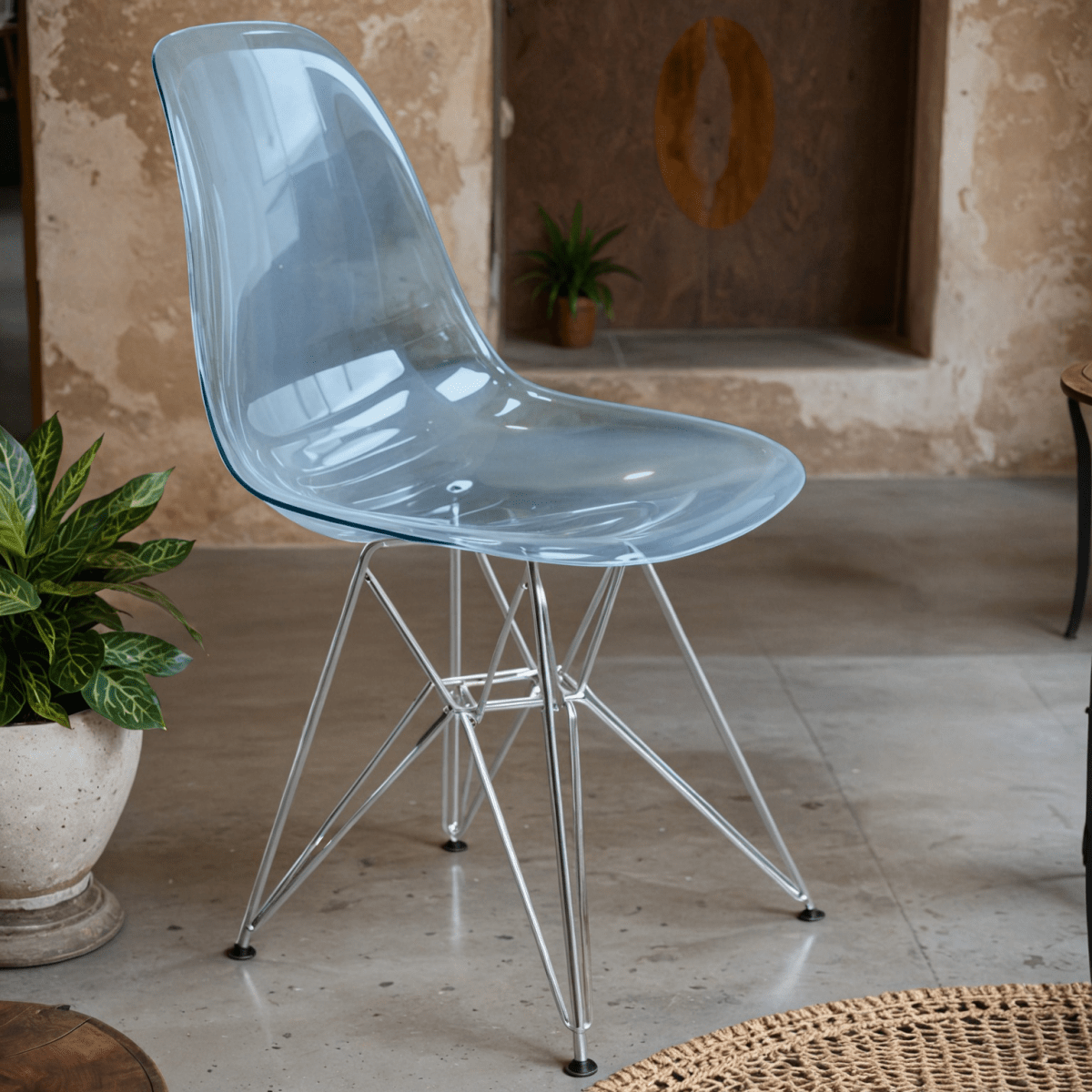 Cresco Modern Dining Side Chair in Curved Back Design with Multiple Base Options: Wood, Acrylic, Chrome & Gold Eiffel Design