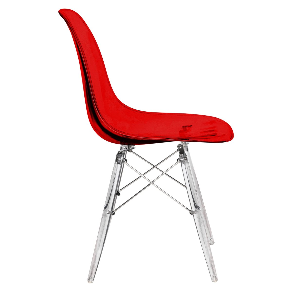 Cresco Modern Dining Side Chair in Curved Back Design with Multiple Base Options: Wood, Acrylic, Chrome & Gold Eiffel Design
