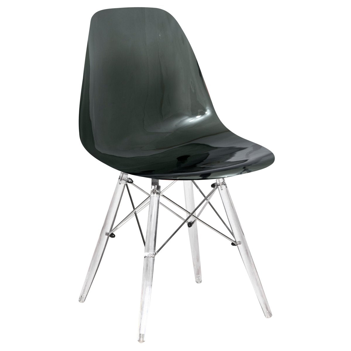 Cresco Modern Dining Side Chair in Curved Back Design with Multiple Base Options: Wood, Acrylic, Chrome & Gold Eiffel Design