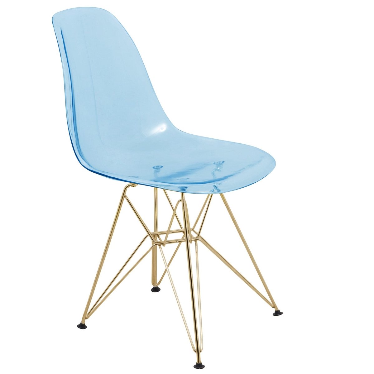 Cresco Modern Dining Side Chair in Curved Back Design with Multiple Base Options: Wood, Acrylic, Chrome & Gold Eiffel Design