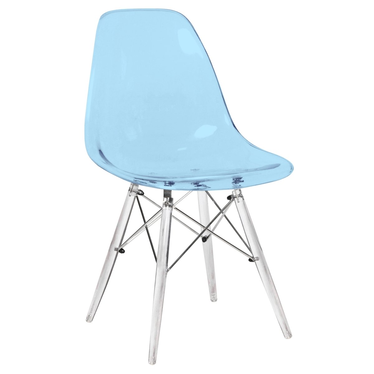 Cresco Modern Dining Side Chair in Curved Back Design with Multiple Base Options: Wood, Acrylic, Chrome & Gold Eiffel Design