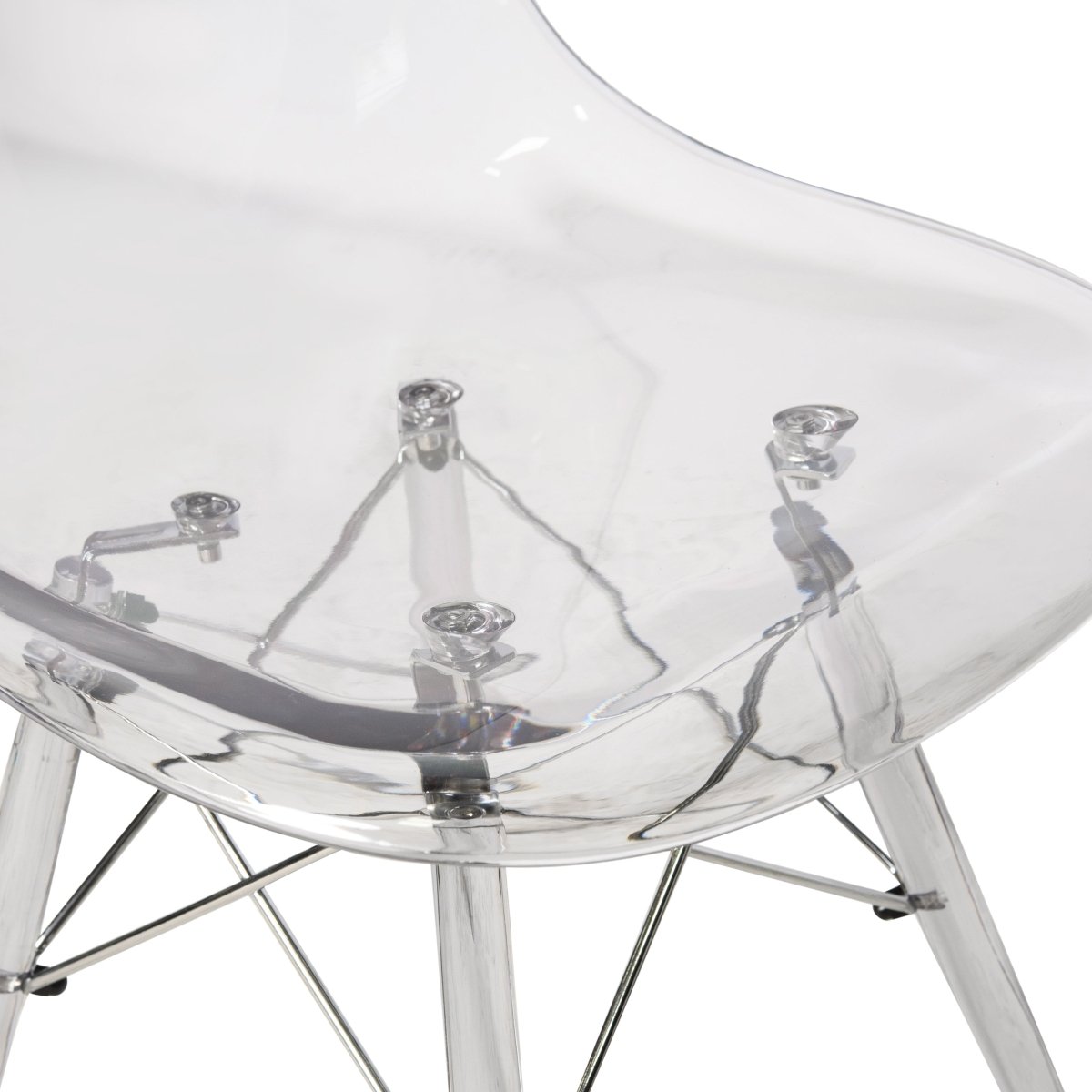 Cresco Modern Dining Side Chair in Curved Back Design with Multiple Base Options: Wood, Acrylic, Chrome & Gold Eiffel Design
