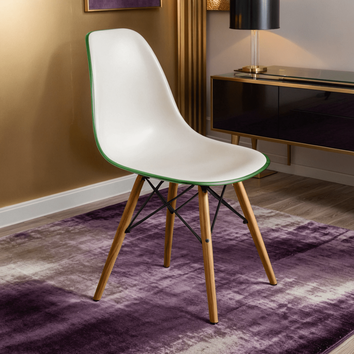 Cresco Modern Dining Side Chair in Curved Back Design with Multiple Base Options: Wood, Acrylic, Chrome & Gold Eiffel Design
