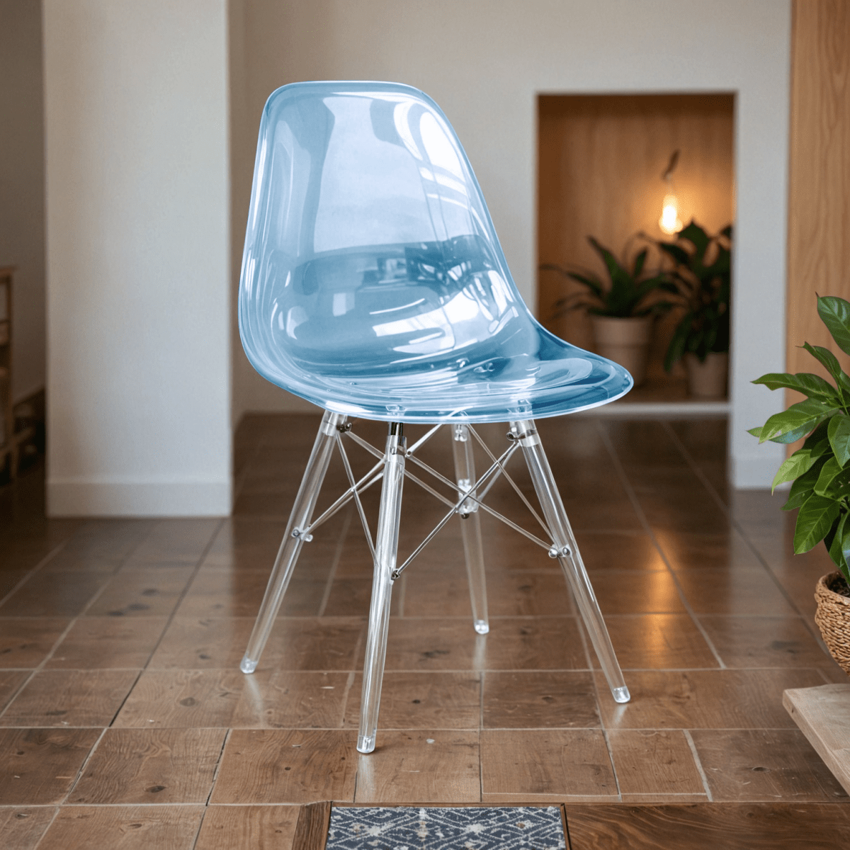 Cresco Modern Dining Side Chair in Curved Back Design with Multiple Base Options: Wood, Acrylic, Chrome & Gold Eiffel Design