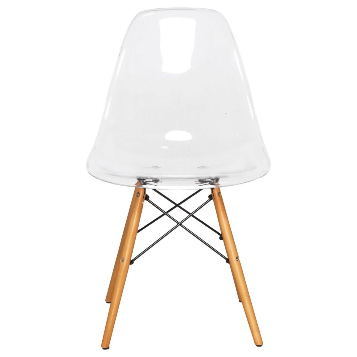 Cresco Modern Dining Side Chair in Curved Back Design with Multiple Base Options: Wood, Acrylic, Chrome & Gold Eiffel Design