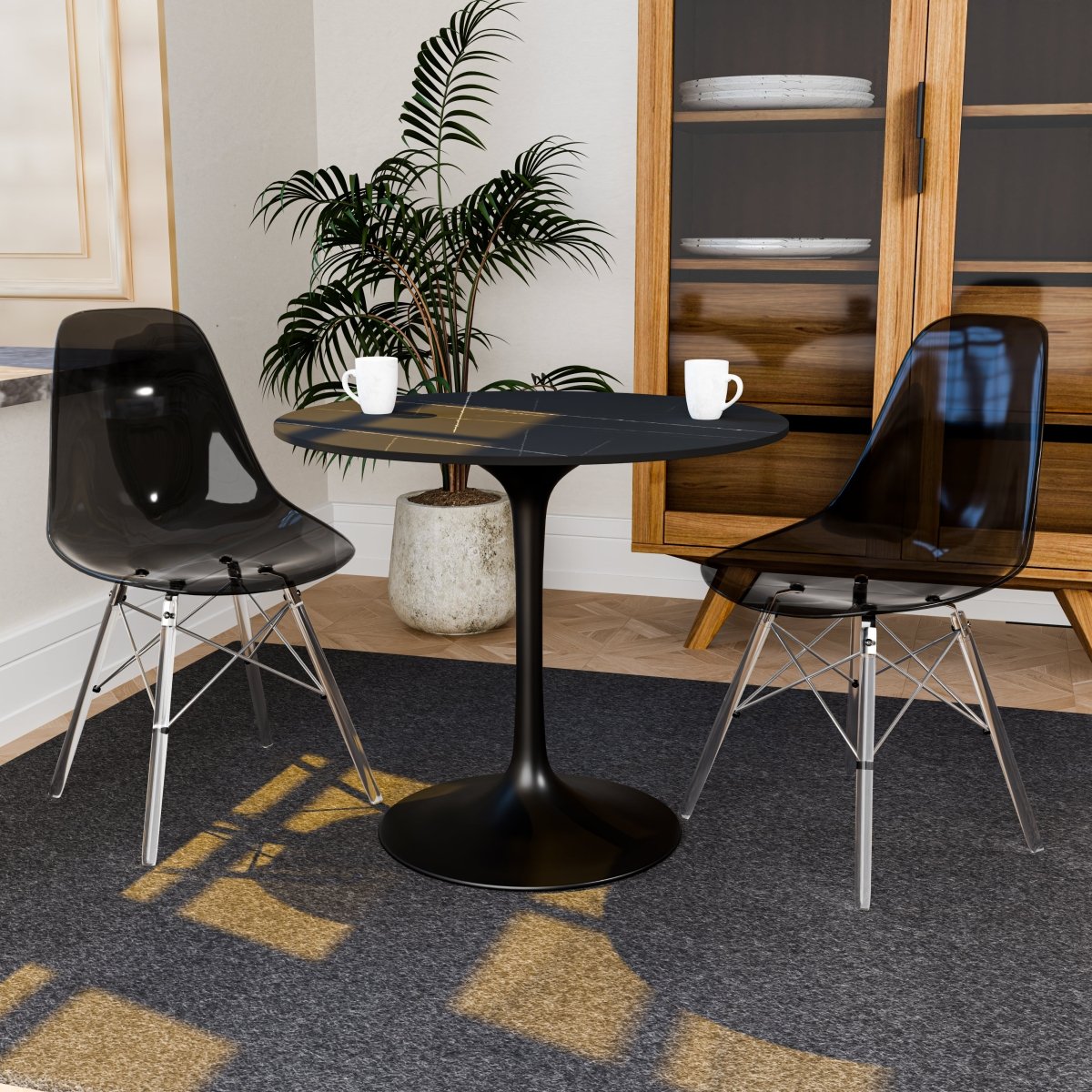 Cresco Modern Dining Side Chair in Curved Back Design with Multiple Base Options: Wood, Acrylic, Chrome & Gold Eiffel Design