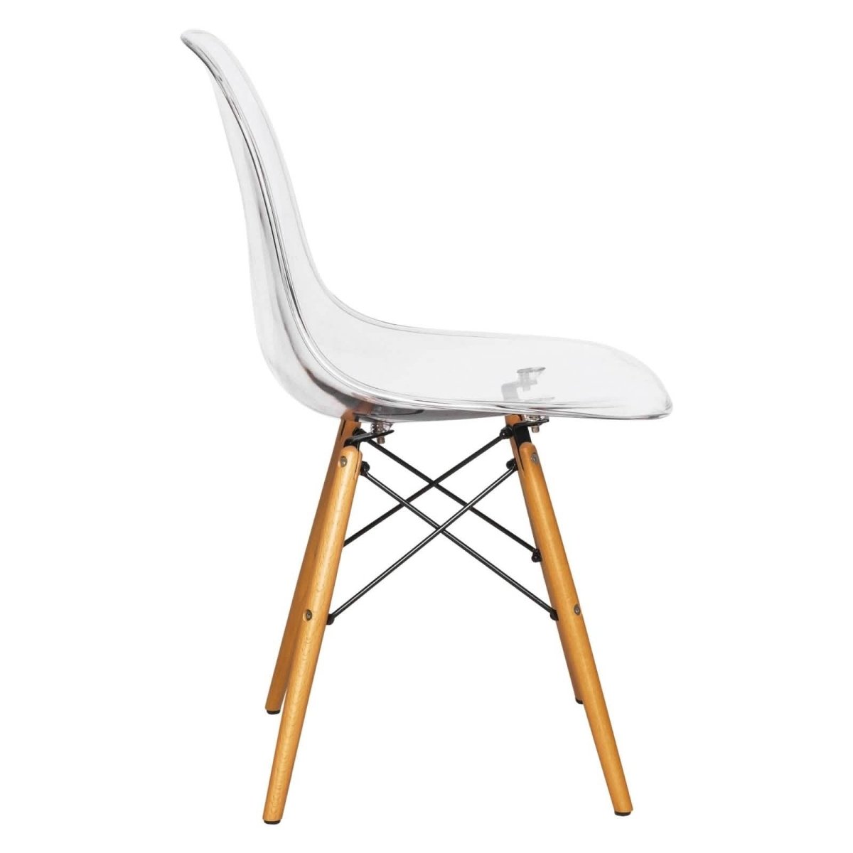 Cresco Modern Dining Side Chair in Curved Back Design with Multiple Base Options: Wood, Acrylic, Chrome & Gold Eiffel Design