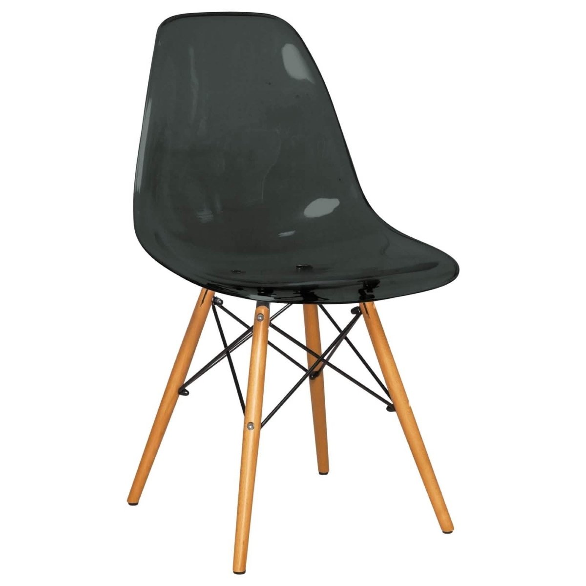 Cresco Modern Dining Side Chair in Curved Back Design with Multiple Base Options: Wood, Acrylic, Chrome & Gold Eiffel Design