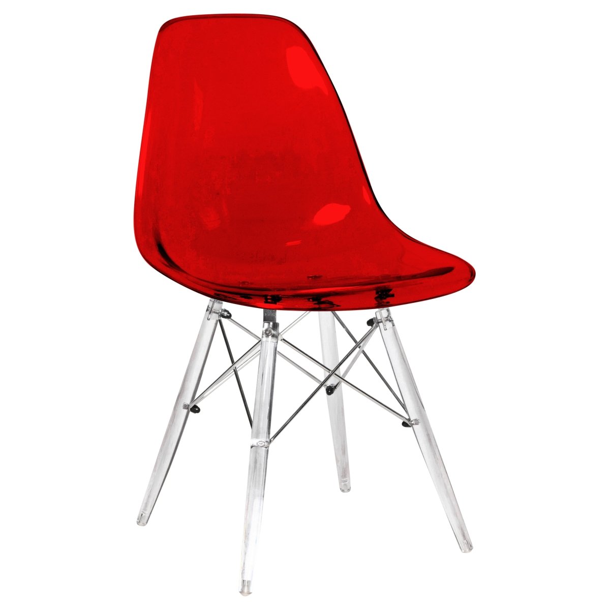 Cresco Modern Dining Side Chair in Curved Back Design with Multiple Base Options: Wood, Acrylic, Chrome & Gold Eiffel Design