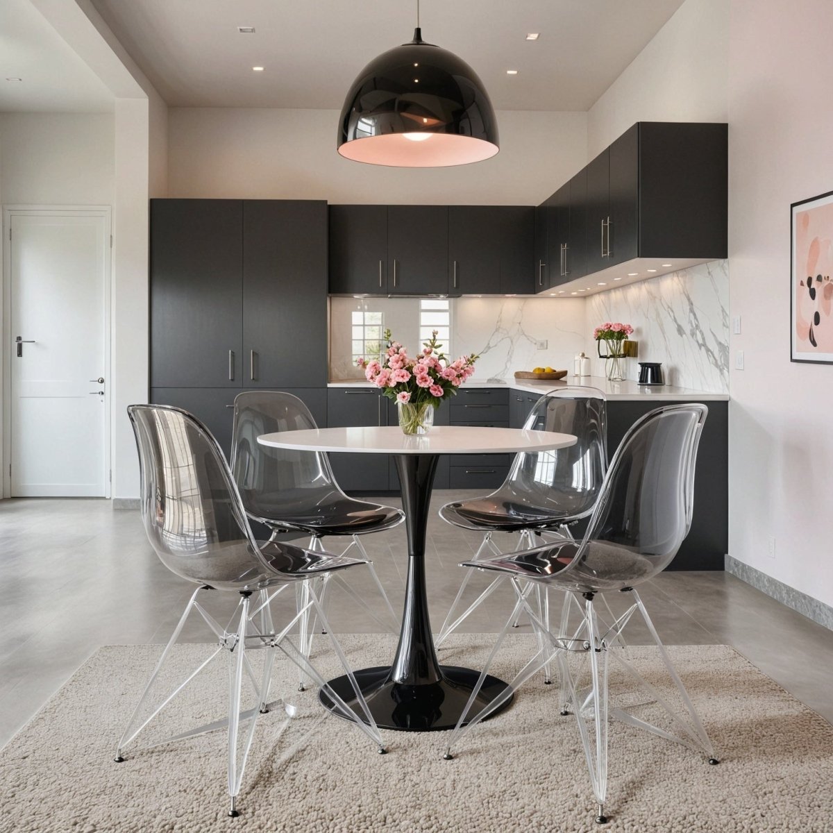 Cresco Modern Dining Side Chair in Curved Back Design with Multiple Base Options: Wood, Acrylic, Chrome & Gold Eiffel Design