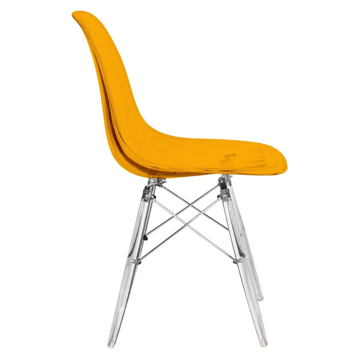 Cresco Modern Dining Side Chair in Curved Back Design with Multiple Base Options: Wood, Acrylic, Chrome & Gold Eiffel Design