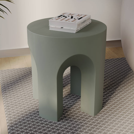 Crus Fiberstone Outdoor Side Table With Arched Base Design