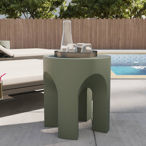 Crus Fiberstone Outdoor Side Table With Arched Base Design