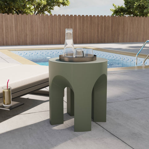 Crus Fiberstone Outdoor Side Table With Arched Base Design