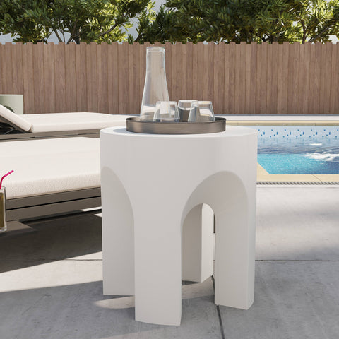 Crus Fiberstone Outdoor Side Table With Arched Base Design