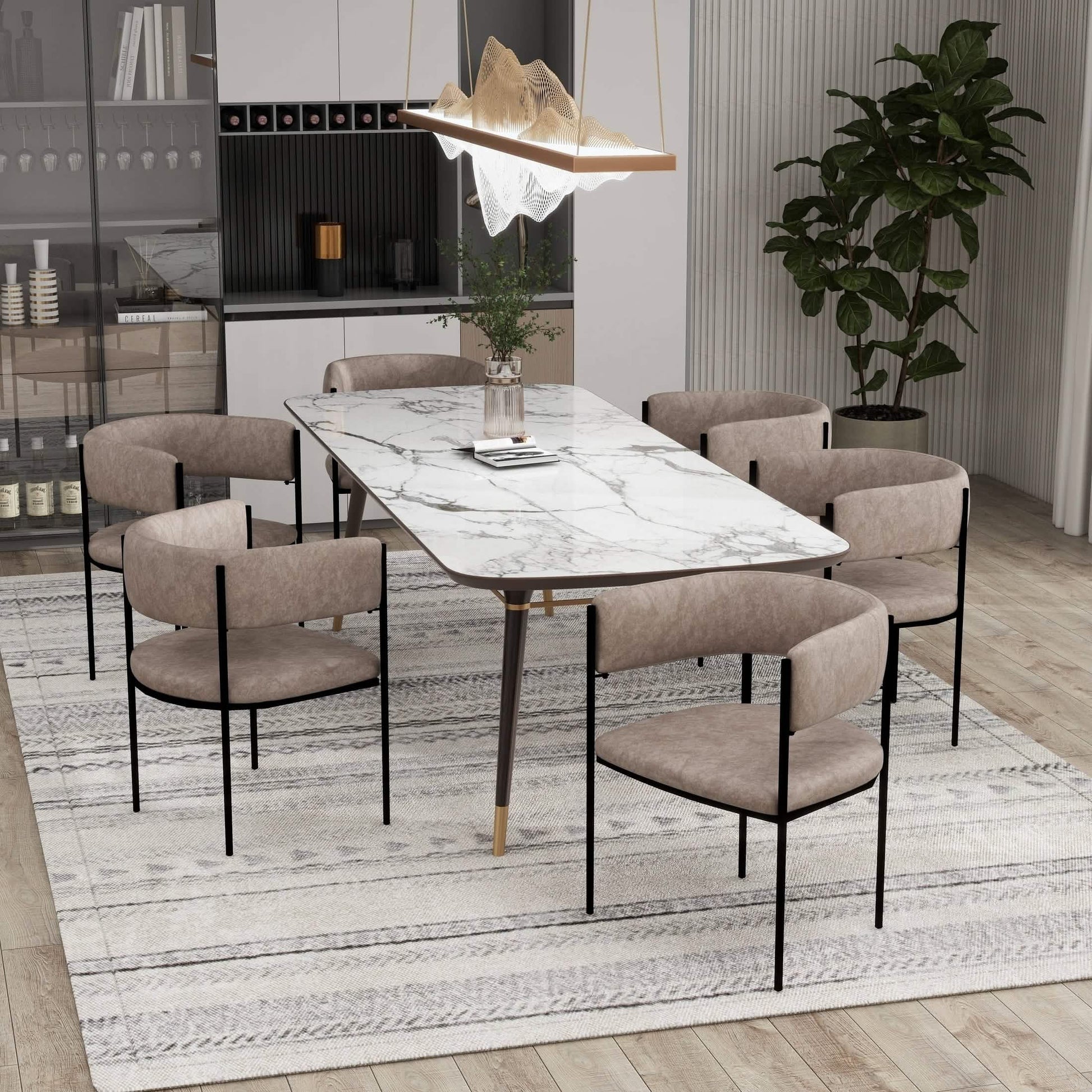 Cyril Dining Chair in Leather or Velvet with Open Back Design and Powder - Coated Iron Frame