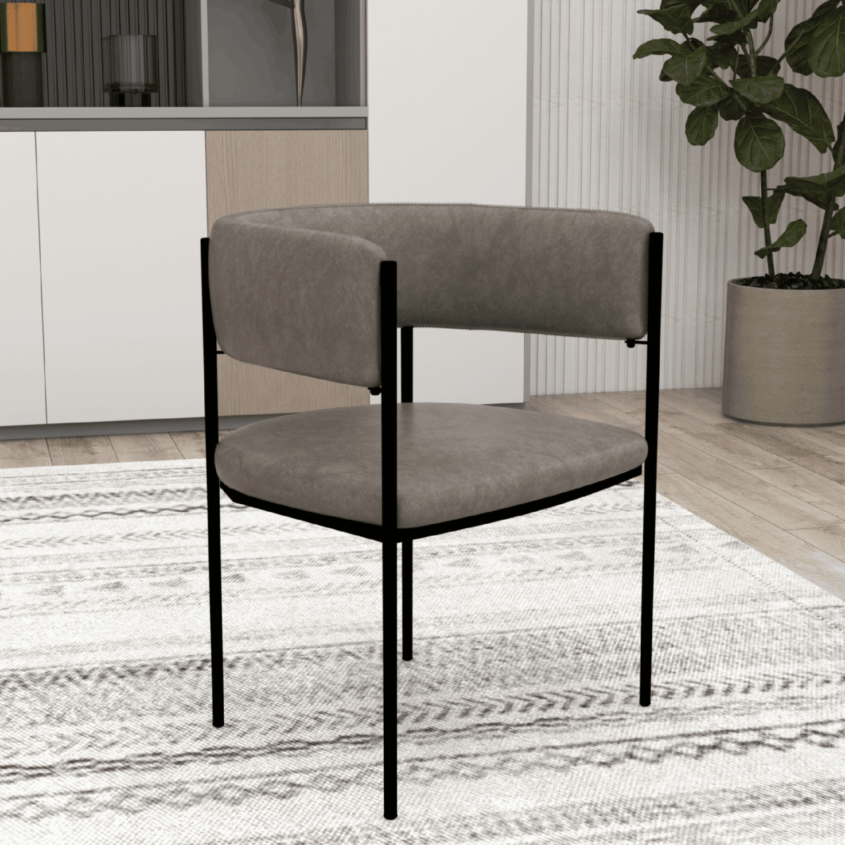 Cyril Dining Chair in Leather or Velvet with Open Back Design and Powder - Coated Iron Frame